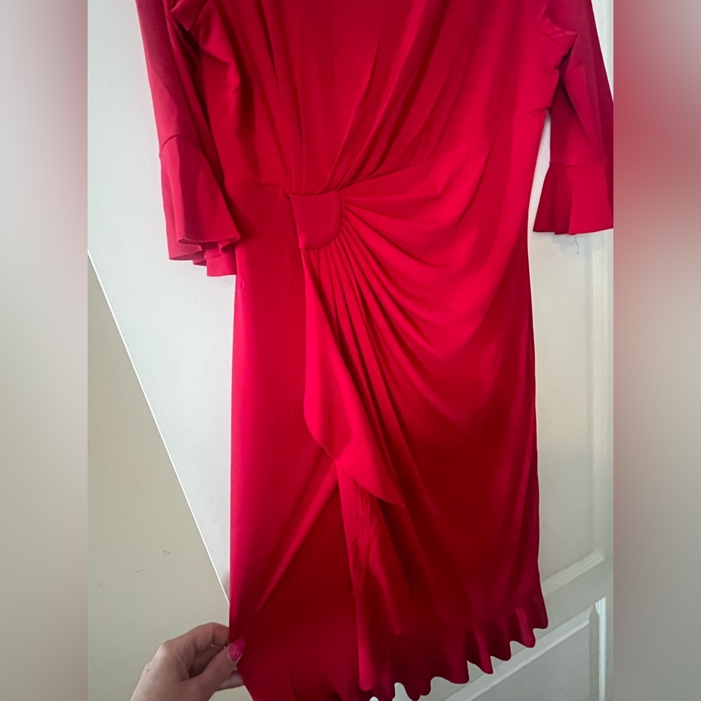 Studio Connection Elegant Red Twist-Detail Women’s Ruffle Sleeve Dress Size 10 - Picture 3 of 16